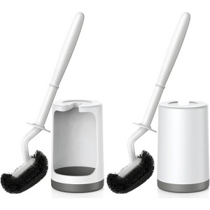 HAMITOR Toilet Bowl Brush Holder Set: Curved Design with Holder for Deep Cleaning Under Rim - Compact Hidden Scrubber for Small Space - 1 of 4