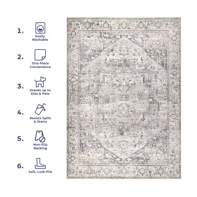 Brielle Gray 4' x 6' Washable Medallion Area Rug