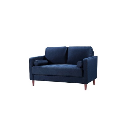 Navy Blue Tufted Microfiber Loveseat with Wood Legs