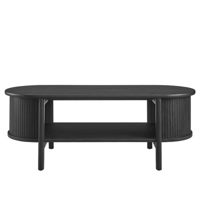 Cadence Black Oval Wood Coffee Table with Storage