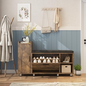 Shoe Storage Bench with Flip Drawer Shoe Cabinet, 8 Adjustable Metal Feet - 1 of 4