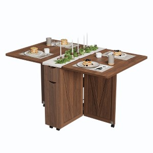 Space-Saving Folding Dining Table with Storage Shelf & Drawer, Mobile Kitchen Table on 6 Lockable Wheels for Small Spaces - 1 of 4