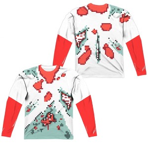 Men's 8 Bit Zombie Front Back Print Long Sleeve Costume T-Shirt - 1 of 4