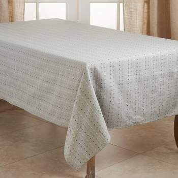 104" x 65" Cotton Stitched Squares Tablecloth Gray - Saro Lifestyle