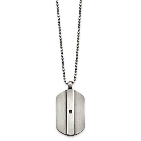 Black Bow Jewelry Antiqued Brushed Stainless Steel & Black CZ Dog Tag Necklace, 20 Inch - image 1 of 4