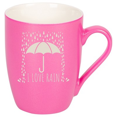 Elanze Designs I Love Rain 10 Ounce Ceramic Laser-Etched Engraved Drinkware Mug, Metallic Princess Pink