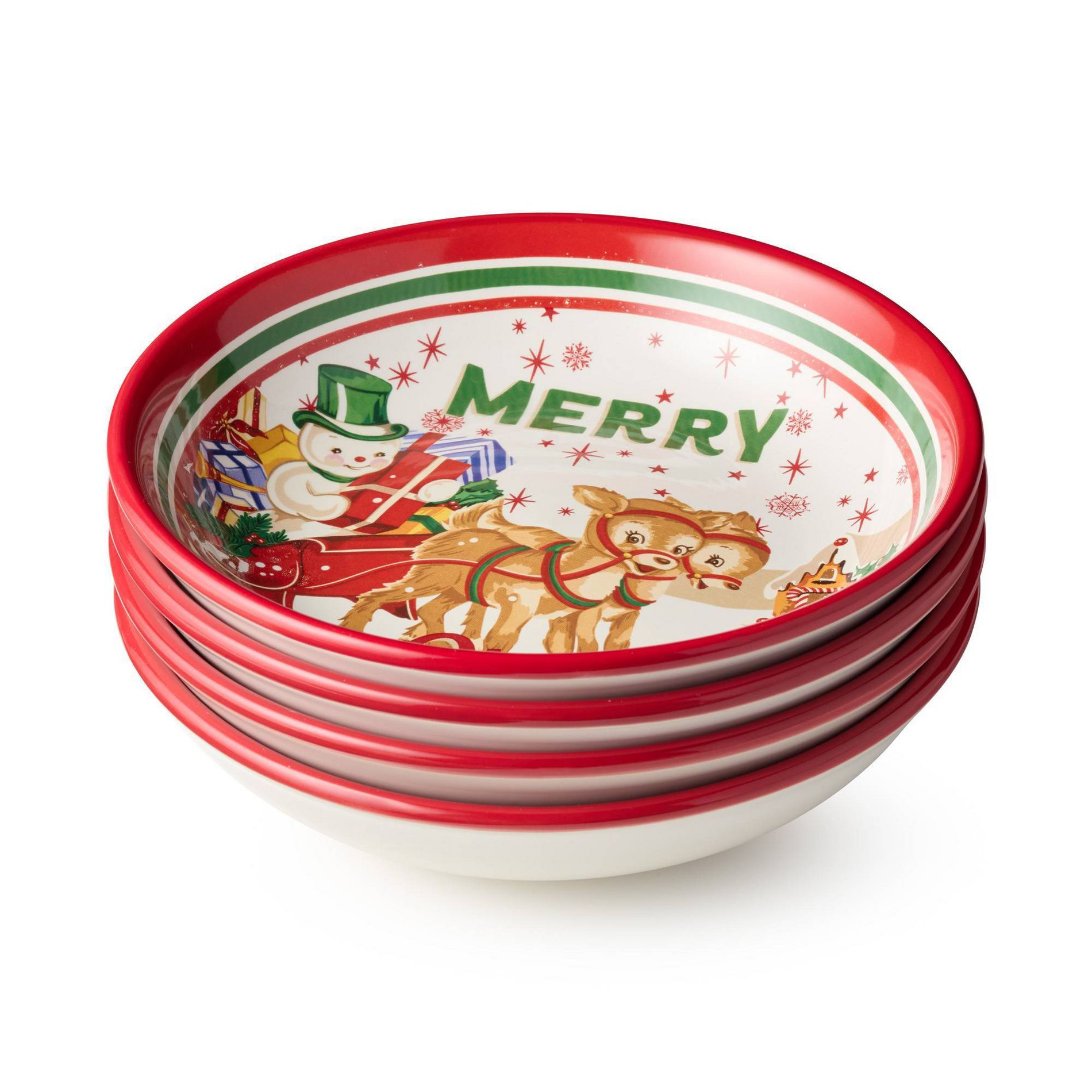 Certified International (Set of 4) 38oz Santa's Retro Christmas Soup Bowls