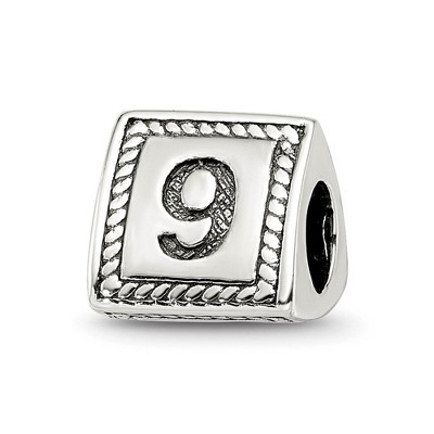 Black Bow Jewelry Triangle Block, Number 9 Sterling Silver Bead Charm
