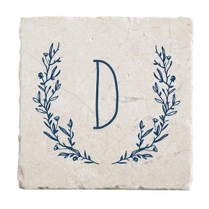 Personalization Mall Farmhouse Floral Personalized Letter Tumbled Stone Coaster Set - 1 of 1