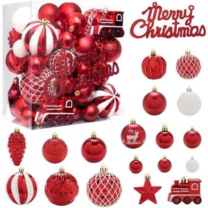 Christmas Ball Ornaments Set, 65 pcs Shatterproof Xmas Balls Decorative Hanging Ornaments Assorted Set for Xmas Tree Holiday Garland Decor - 1 of 4