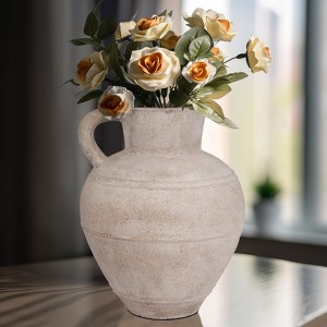 Vase Terracotta Pottery Handled Textured Matte Finish Casual Home Bedroom Office Decor - 22" Ivory & Tan - 1 of 4
