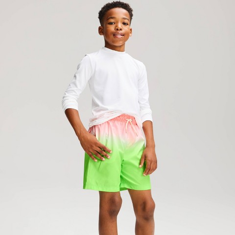 Cat & Jack Boys' Ombre Swim Trunks - Cat & Jack™ Coral Bliss/Lime M