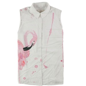 Rachel Roy Womens Flamingo Splash Button Up Shirt, White, Medium - 1 of 1