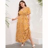 Coolmee Women Summer Maxi Dress Plus Size V Neck Wrap Floral Print Short Sleeves Ruffle Tiered Dress with Belt - 3 of 4