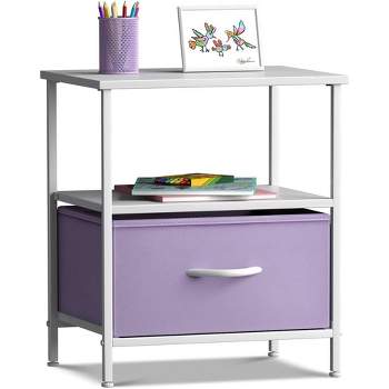 Sorbus 1 Drawers Nightstand with Shelf - Steel Frame, Wood Top & Easy Pull Fabric Bins - Perfect for Home, Bedroom, Office & College Dorm - Purple
