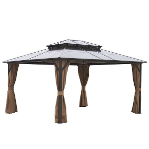 TiramisuBest 10' X 10' Hardtop Gazebo with Galvanized Steel Double Roof, Sturdy Aluminum Frame, Curtains, and Netting for Patio, Lawn, and Garden - 1 of 4
