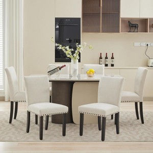 Upholstered Dining Chairs, Fabric Parsons Dining Room Chair with Nailhead Trim and Sturdy Wood Legs Modern - 1 of 4