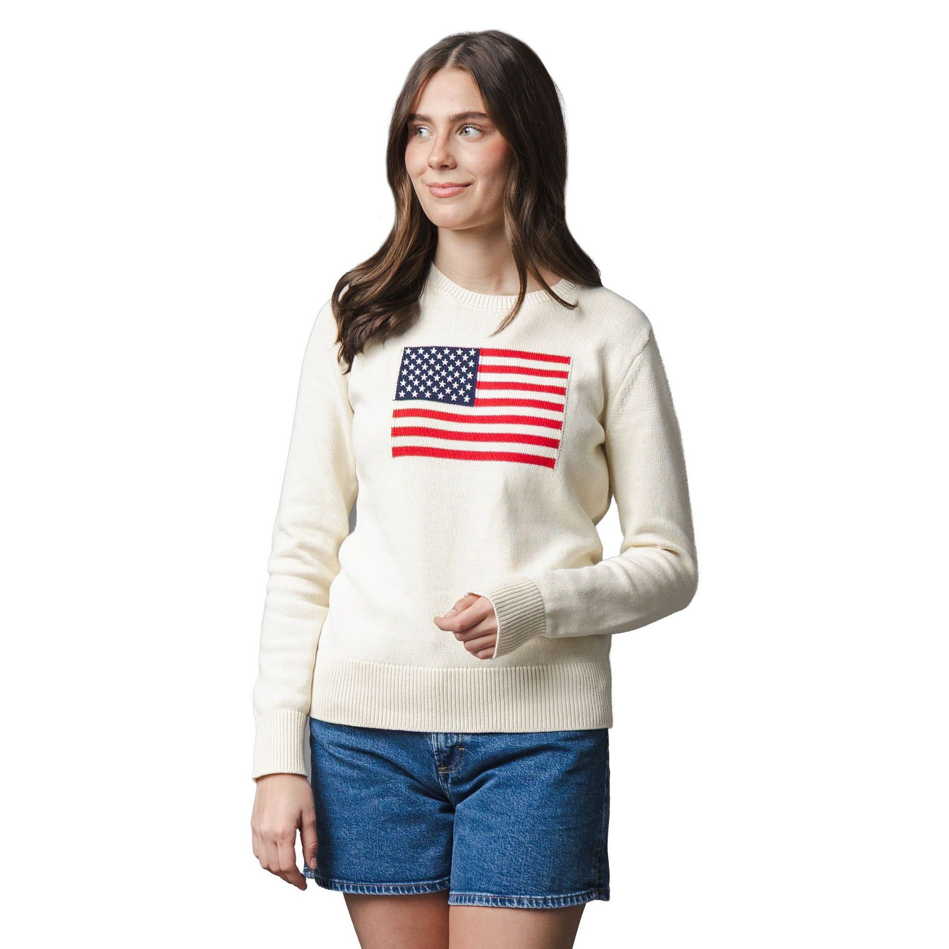 Hope & Henry Women's Organic Crew Neck Flag Sweater, Adult