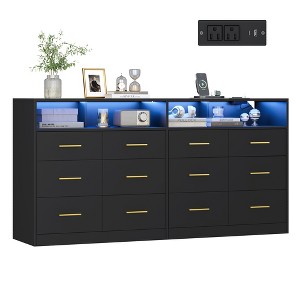 LEDREM Modern Dresser, LED Lights and Power Strip, MDF and Particleboard  for Bedroom, Freestanding, 12 Drawers for Clothes, TV Stand Ink Black. :  Target