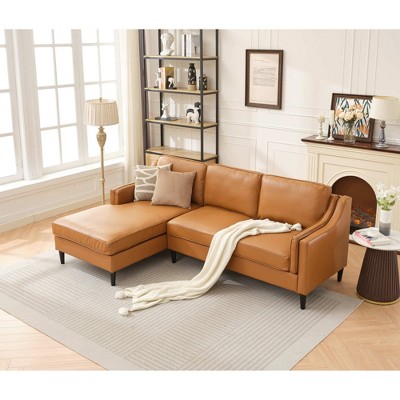 94.5" Modern Genuine Leather L-Shaped Sectional Sofa with Left Chaise Lounge