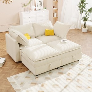 Okak Comfy Modular Foldable Sofa Bed 4PC with Storage Convertible Sleeper Couch Futon with Stylish Pillow for Living Room, Beige - 1 of 4