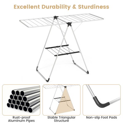 Collapsible 2-Level Aluminum Clothes Drying Rack with Adjustable Wings