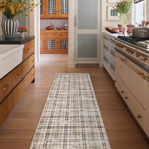 Modern Plaid Living Room Area Rug, Machine Washable Floor Carpet, Non-Slip Checkered Soft Rug, Low-Pile Non-Shedding Accent Rug, Indoor Foldable Rug - 1 of 4