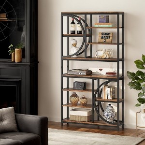 Hommoo 77-Inch Tall 8-Tier Industrial Bookshelf Brown - 1 of 4