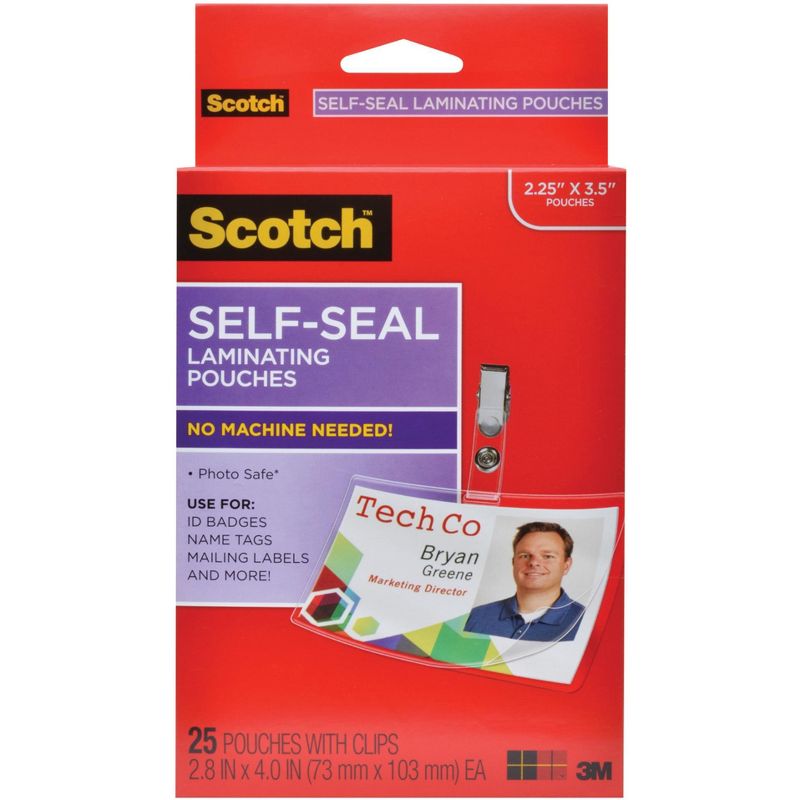 Scotch Self-Sealing Laminating Pouch, 2-4/5 x 4 Inches, Clear, Pack of 25, 1 of 5