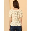 Allegra K Women's Summer Tie Neck Short Sleeve Smocked Waist Floral Print Blouses - 3 of 4