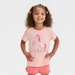 Toddler Girls' Short Sleeve Horse Graphic T-Shirt - Cat & Jack™ Pink - 1 of 4