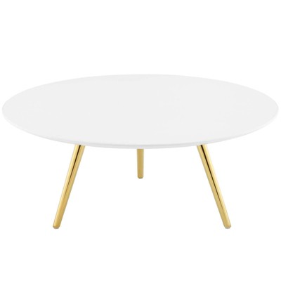 36" Lippa Round Wood Top Coffee Table With Tripod Base Gold/white