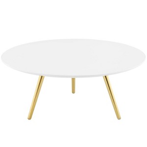 36" Lippa Round Wood Top Coffee Table with Tripod Base Gold/White - Modway: Mid-Century Modern, Scratch-Resistant, MDF - 1 of 4