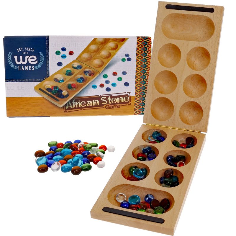 WE Games Folding Mancala - Solid Wood Board & Glass Stones, 1 of 10