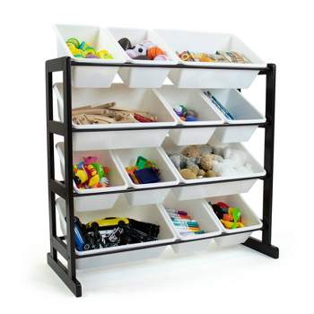 Ladder Kids' Toy Storage Organizer with 12 Storage Bins Espresso/White - Humble Crew
