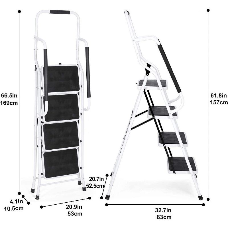 SKONYON 4 Step Portable Ladder Folding Step Stool with Hand Rail Wide Secure Anti-Slip Platform, 4 of 12
