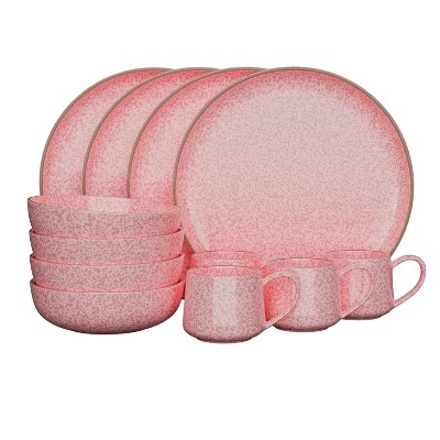 American Atelier 12 Pc Dinnerware Set Stoneware Dishes, Dinner Plate, Side Plate, Bowl, and Mug, Service for 4, Plate and Bowl Set, Rose Pink
