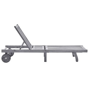 vidaXL Acacia Wood Sun Lounger with Cushion - Outdoor Sunbed with Adjustable Backrest and Wheels, Gray Wash Finish, Patio/Pool/Garden Furniture - 1 of 4