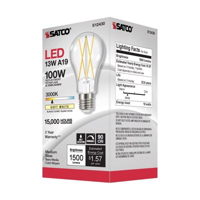 Satco A19 E26 (medium) Filament Led Bulb Soft White 100 Watt ...