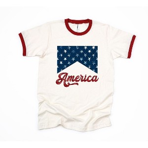 Simply Sage Market Women's America Retro Cursive Short Sleeve Ringer Tee - 1 of 2