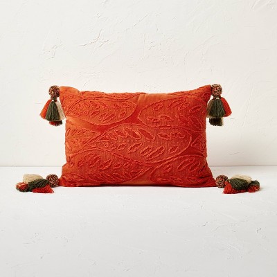 14"x20" Oblong Embroidered Leaf Pattern Accent Pillow Rust - Opalhouse™ designed with Jungalow™