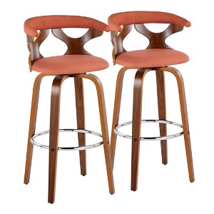 30" Wood and Fabric Fixed-Height Swivel Barstool with Round Chrome Metal Footrest, Set of 2 for Kitchen or Home Bar - 1 of 4