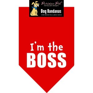 Parisian Pet 'I'm The Boss' Bandana for Dogs & Cats - Trendy, Comfortable, Funny Red Pet Bandana, Fashionable Dog & Cat Accessory - 1 of 4