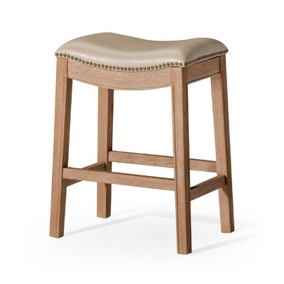 Maven Lane Adrien Rustic Backless Vegan Leather Saddle Seat Counter Height Bar Stool