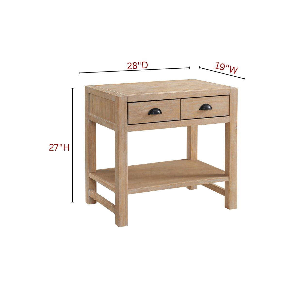 Arden 2 Drawer Wood Nightstand with Open Shelf Light Driftwood - Alaterre Furniture: Solid Pine Bedside Storage - thumbnail 4