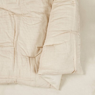 King Cream Cotton Linen Reversible 3-Piece Comforter Set