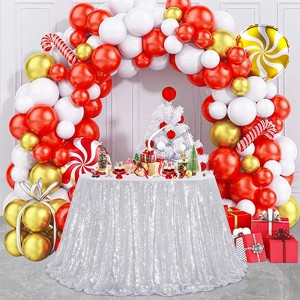 Wikineon 72 Inch Round Tablecloth Silver Sequin Table Cloth Glitter Table Cover for Holiday Banquet Dining Wedding Party Decoration - 1 of 4