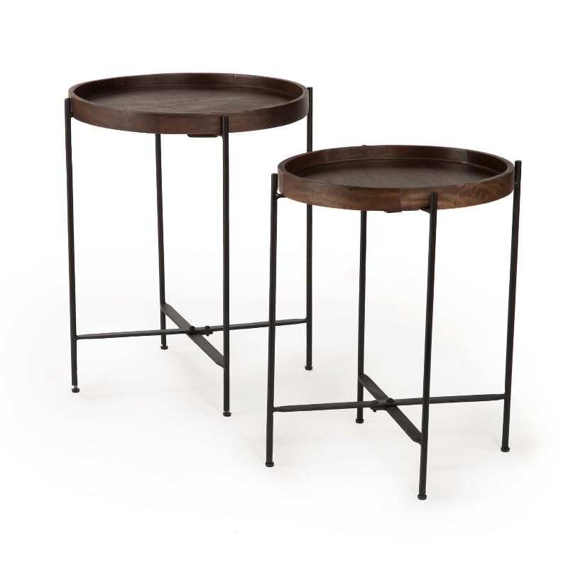 Set of 2 Capri Round Accent Tables Mango Wood with Iron Base - Steve Silver Co., 3 of 5