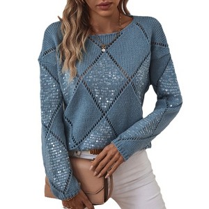 Women's Knit Sweater - Long Sleeve Round Neck Loose Fit Pullover for Party - 1 of 4