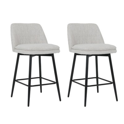 DSVIMOY Counter and Bar Stool Set of 2 Swivel Upholstered Barstools with Back and Metal Legs for Kitchen Island, Off-White, 26.4"*14.96"*23.6"